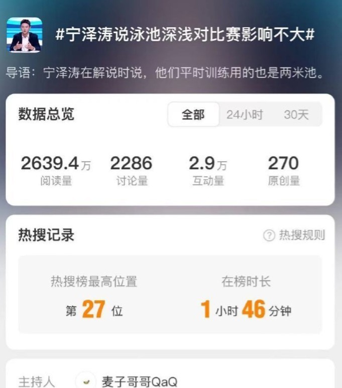泳池浅深有无影响？孙杨宁泽涛不雅点不一